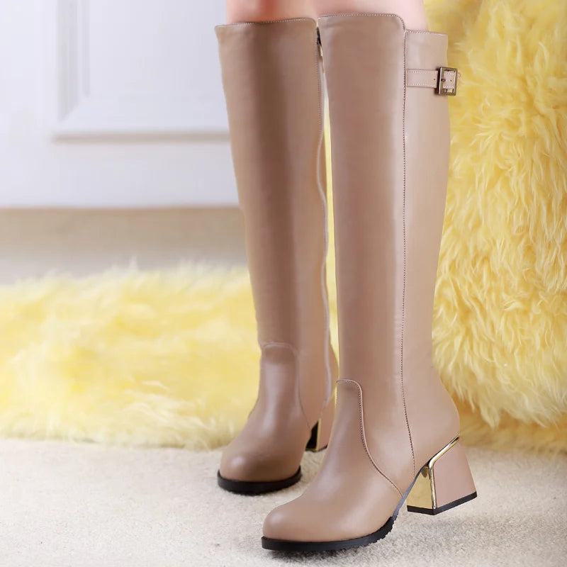 Zipper Knee High Fur Riding Boots