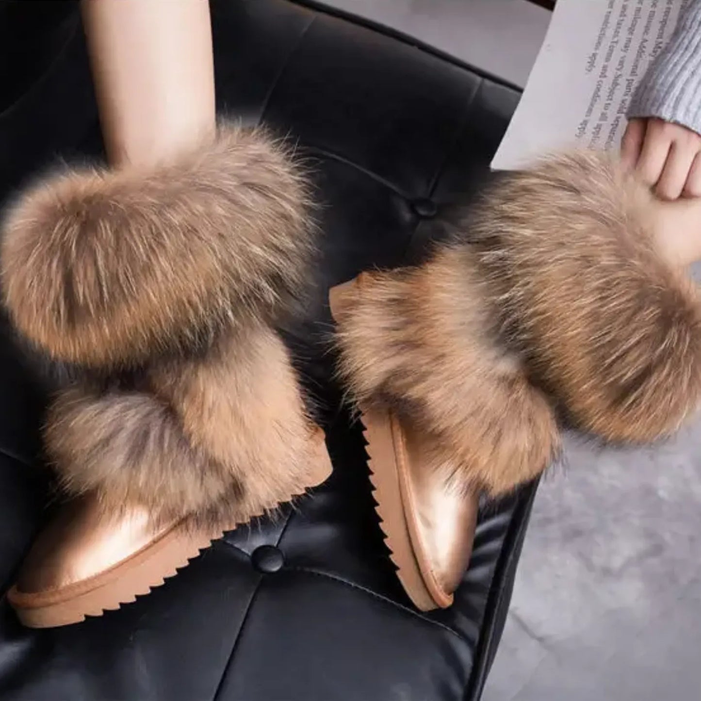 Luxury Fox Fur Mid-Calf Snow Boots
