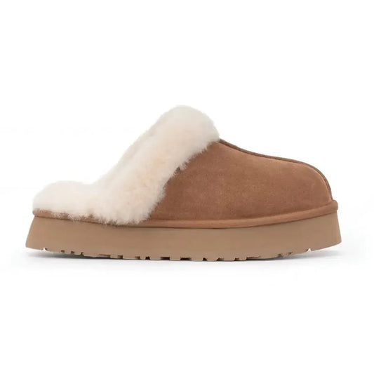 Non-Slip Natural Sheepskin and Wool Platform Slippers