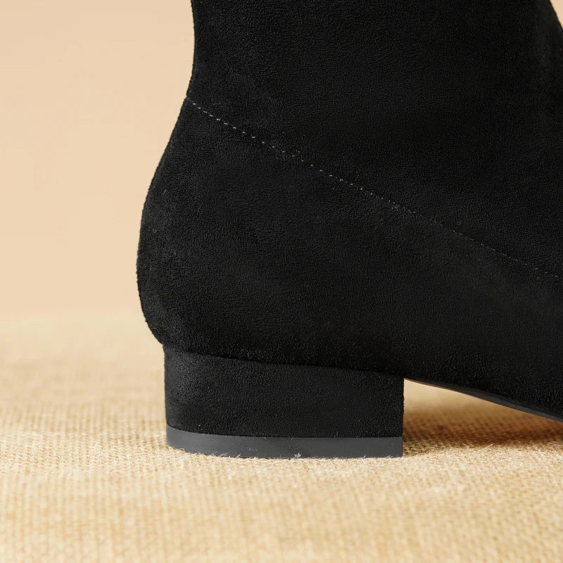 Elegant Suede Low Heel Thigh High Boots