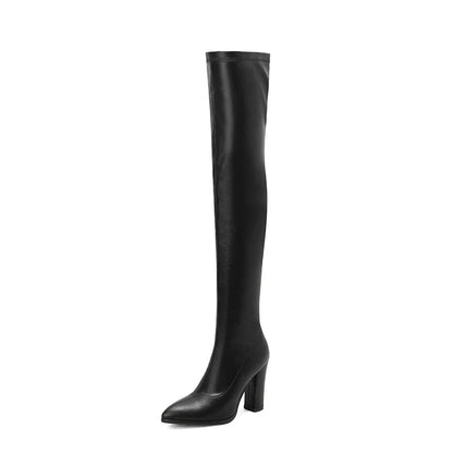 Elegant Thigh High Elastic Leather Boots