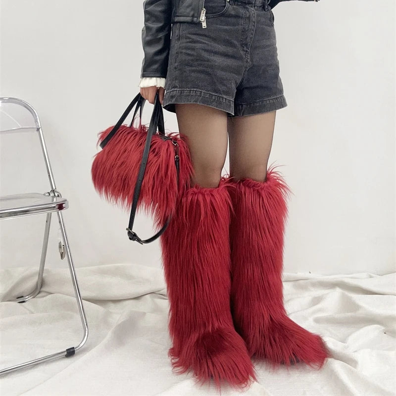 Women's Faux Fur Winter Boots & Bag Set