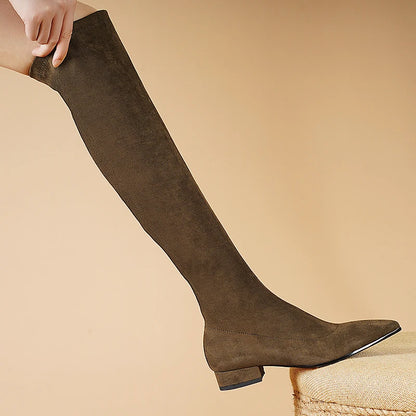 Elegant Suede Low Heel Thigh High Boots