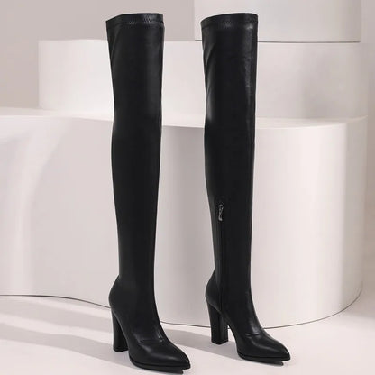 Elegant Thigh High Elastic Leather Boots