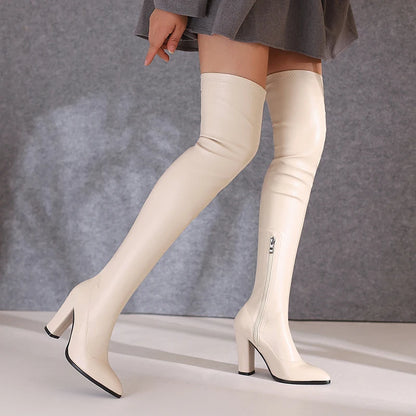 Elegant Thigh High Elastic Leather Boots