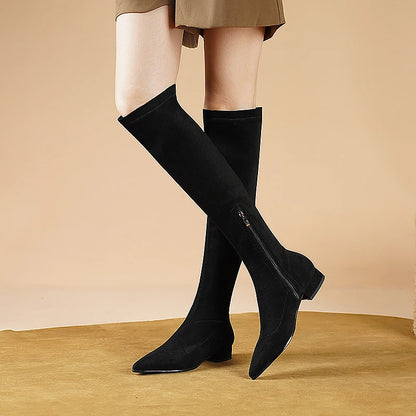 Elegant Suede Low Heel Thigh High Boots