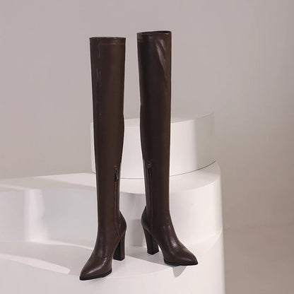 Elegant Thigh High Elastic Leather Boots