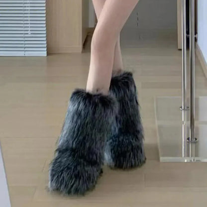 Luxury Fluffy Faux Fur Snow Boots - Multi Color