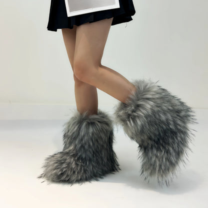 Luxury Fluffy Faux Fur Snow Boots - Multi Color