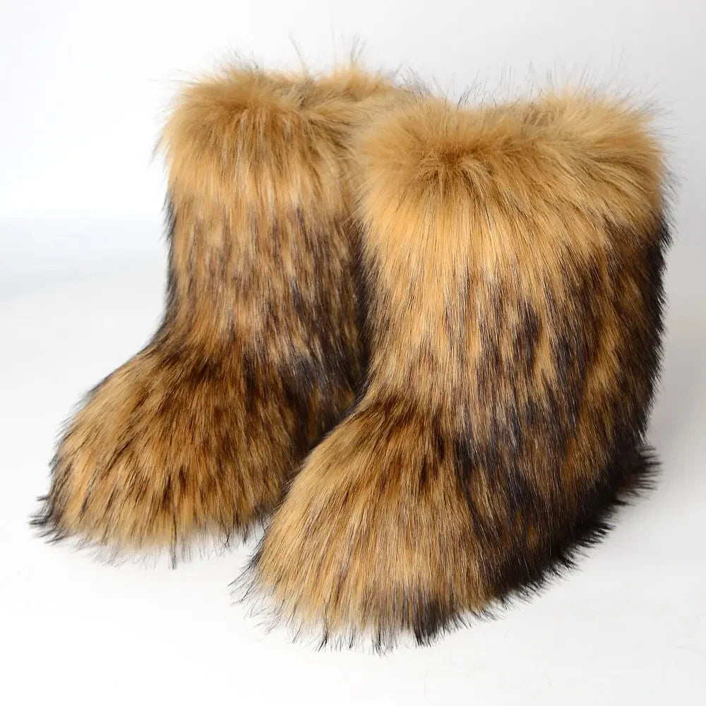 Luxury Fluffy Faux Fur Snow Boots - Multi Color