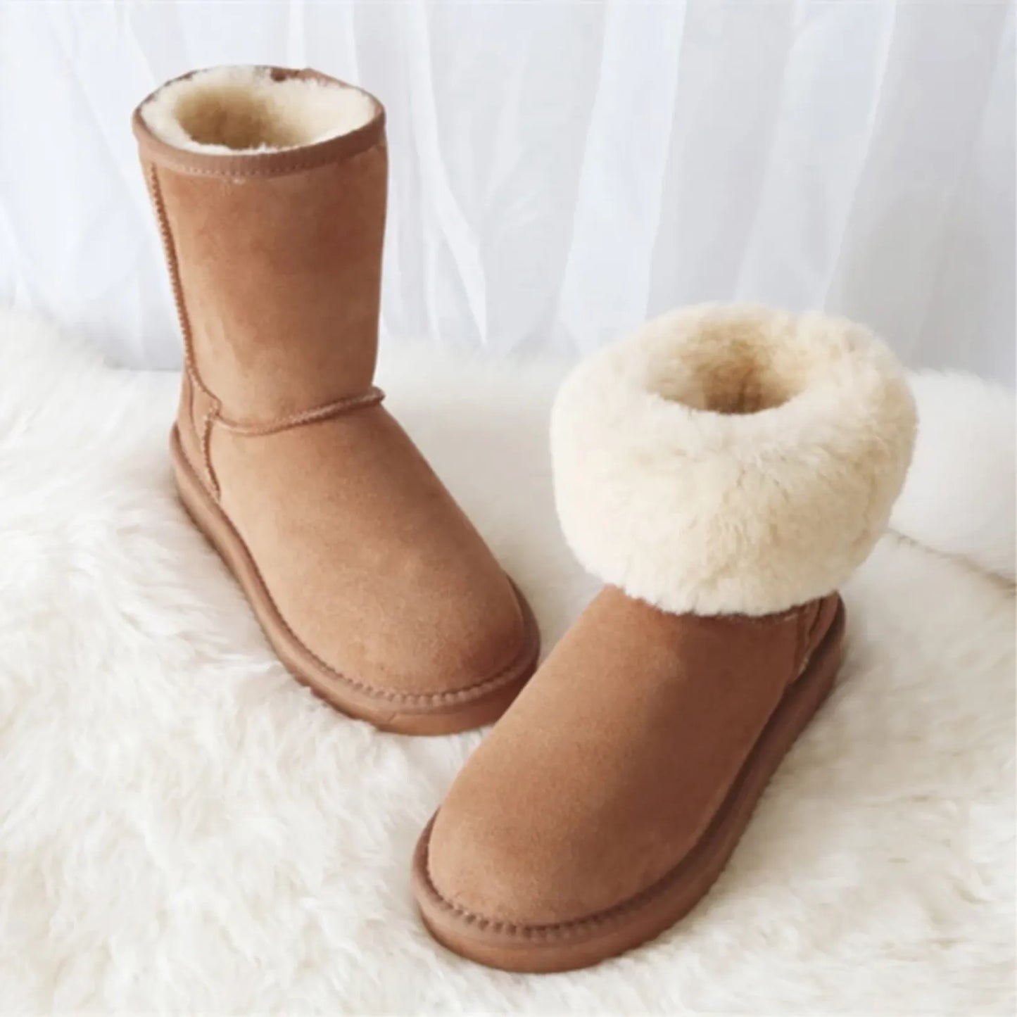 Luxury Sheepskin Mid-Calf Snow Boots