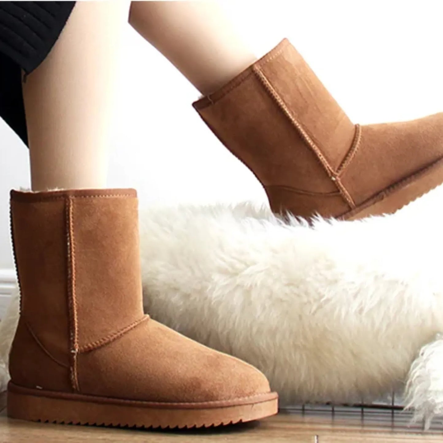 Luxury Sheepskin Mid-Calf Snow Boots